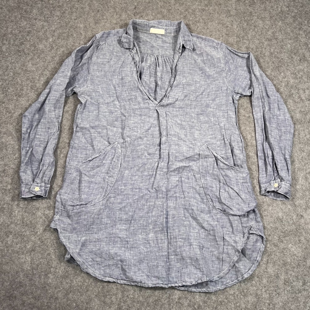 CP‎ Shades Blue Chambray Teton Linen Popover Tunic Top Women's Size Small